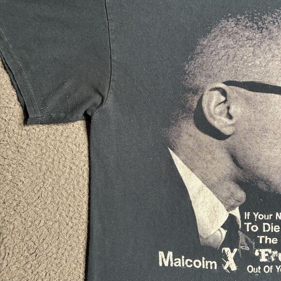 Vintage Y2K Malcolm X By Any Means Necessary Speech T-Shirt Medium Faded Black - Picture 4 of 13